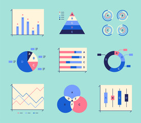 Source various forms of graphs for infographic design. flat design style illustration.