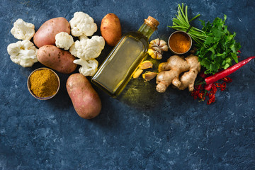 Canvas Print - ingredients cooking vegetarian indian food aloo gobi