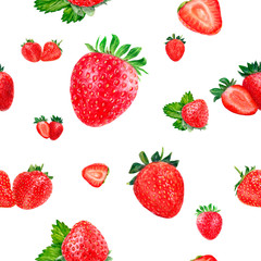 Wall Mural - Watercolor hand drawn strawberry isolated seamless pattern.