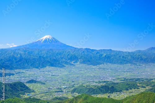 Dekoracja na wymiar  gora-fuji-i-basen-kofu-widziane-z-gory-kentoku-yamanashi-city-prefektura-yamanashi