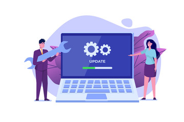 Wall Mural - Laptop System update flat style concept. Vector illustration