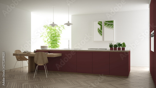 Modern Clean Contemporary Red Kitchen Island And Wooden