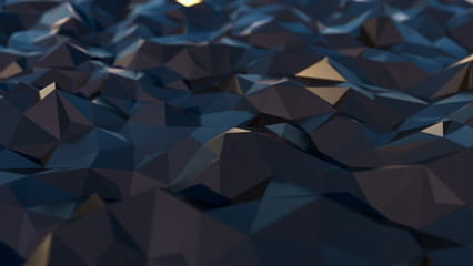 Abstract background. Low poly span. Triangulated with depth of field and highlights. Daylight. 3d rendering.