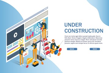 Under construction website page, web banner vector template