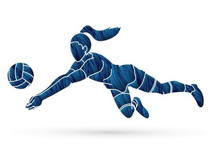 Sticker - Volleyball player action cartoon graphic vector.