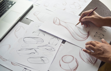 Production designer sketching Drawing Development Design product packaging prototype idea Creative Concept