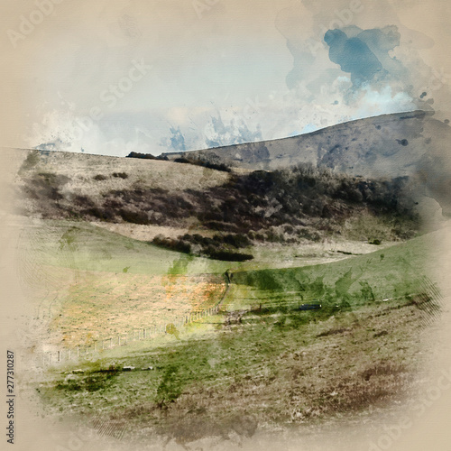 Digital Watercolour Painting Of Stunning English Countryside Landscape Across Rolling Green Hills Buy This Stock Illustration And Explore Similar Illustrations At Adobe Stock Adobe Stock