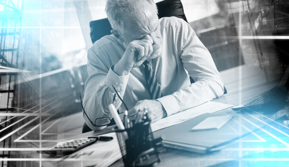 Wall Mural - Portrait of tired businessman; multiple exposure