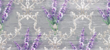 Damask Ornament And Lavender Vector Pattern. Delicate Floral Decor Watercolor. Spring Summer Texture Banner Templates
