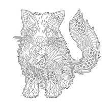 Coloring Book Page With Funny Cartoon Cat