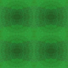 Green Art With Linear Floral Seamless Pattern