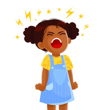 Vector Illustration Of A Very Angry Girl Screaming. Aggressive Children