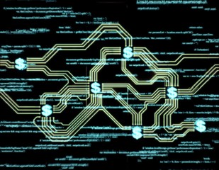 Sticker - E-finance technology, data transmission, circuit boards and currency symbols