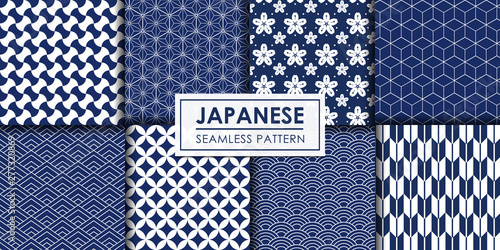 Cotton fabric Japanese seamless pattern collection, Decorative wallpaper.
