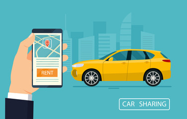 Car sharing concept banner. Vector flat illustration.