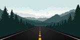 Fototapeta  - straigth road in the forest with green mountain landscape vector illustration EPS10