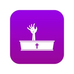 Sticker - Zombie hand coming out of his coffin icon digital purple for any design isolated on white vector illustration