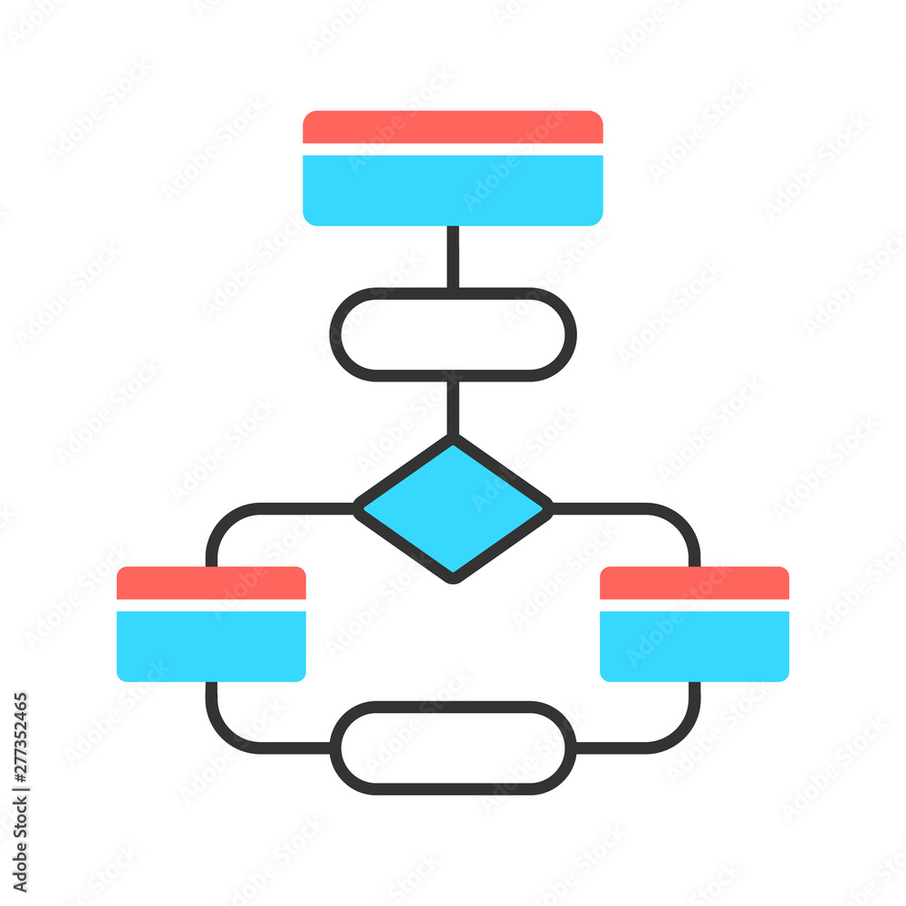 Flow diagram color icon. Flowchart. Elements structure and interaction ...