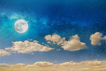 Wall Mural - night sky with starrs, moon and clouds
