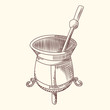 Mate tea engraving style vector illustration. Calabash and bombilla