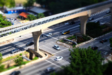 Miniature Rooftop View Of Downtown Street, Cars And Monorail By Tilt-shift In Sao Paulo Brazil