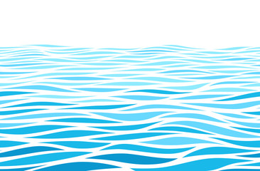 blue water waves perspective landscape. vector horizontal seamless pattern