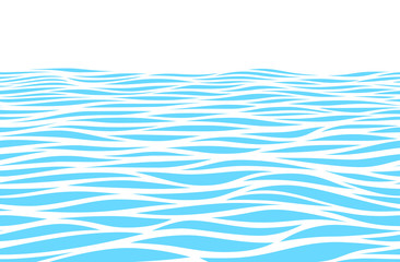 Wall Mural - Blue water waves perspective landscape. Vector horizontal seamless pattern