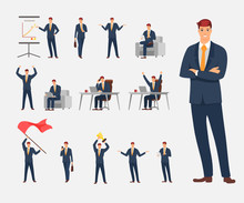 Businessman Character Design. Action Set Character Of Business.