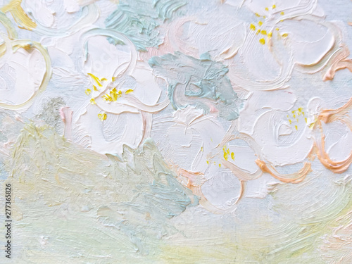 Dekoracja na wymiar  pomalowane-na-bialo-kwiaty-jabloni-bezowy-obraz-olejny-tekstura-tlo