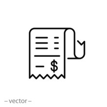 Cashier Receipt Icon, Receipt Bill, Thin Line Symbol For Web And Mobile Phone On White Background - Editable Stroke Vector Illustration Eps10