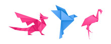 Origami Animals Different Paper Toys Set Vector