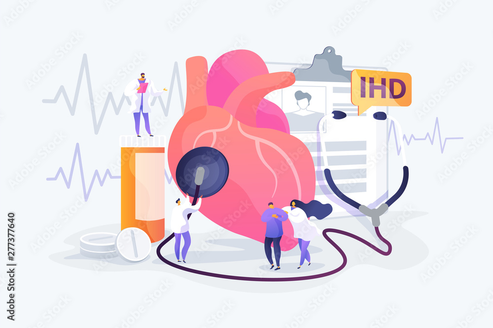 Circulatory system complications. Cardiologists studying human organ ...