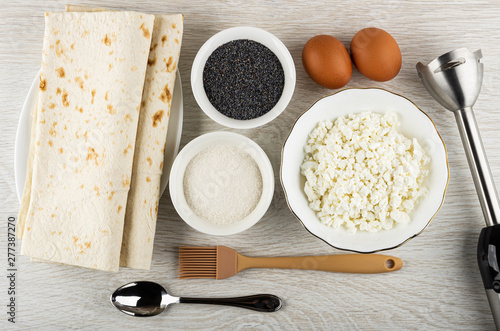 Ingredients For Rolls With Cottage Cheese And Poppy Blender