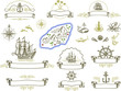 A series of illustratios with nautical theme symbols and emblems