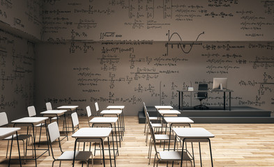 Contemporary classroom with math formulas
