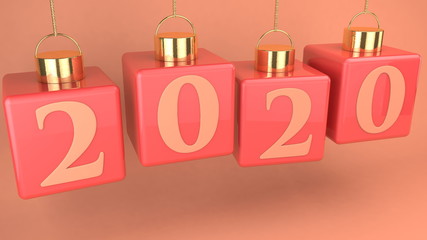 Hanging cubes in coral with new year concept