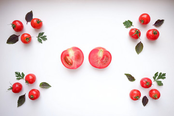 Wall Mural - Tomato ornament on a white background. View from above