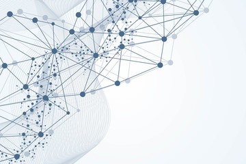 Wall Mural - geometric abstract background with connected line and dots. structure molecule and communication. bi
