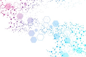 Wall Mural - science network pattern, connecting lines and dots. technology hexagons structure or molecular conne