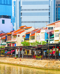 Poster - Singapore cityscape, Boat Quay restaurants