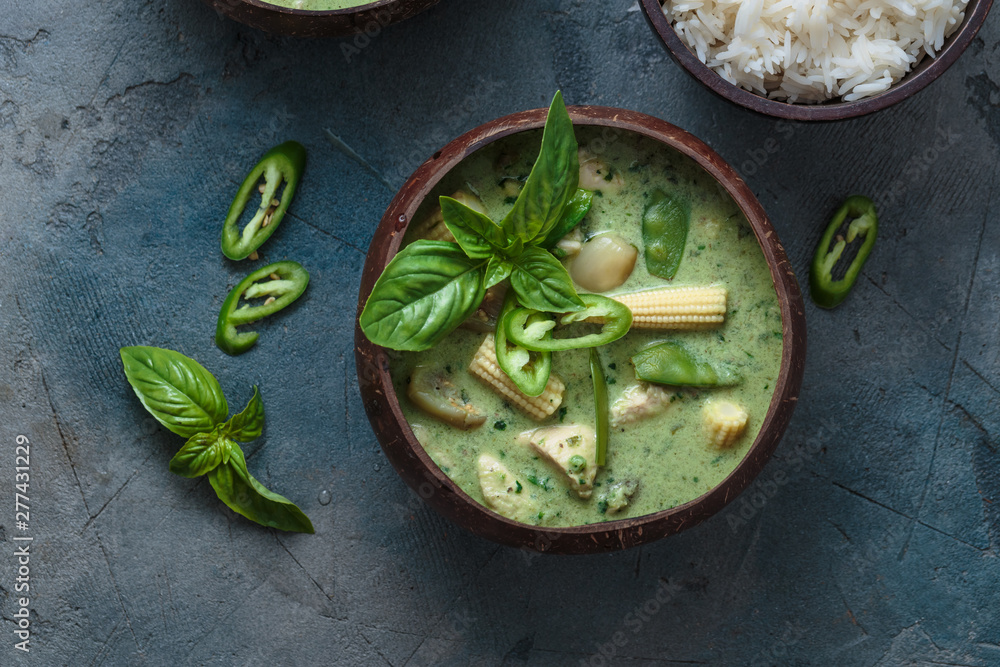 Green curry with chicken or Kang keaw wan gai, thai cuisine Stock Photo ...