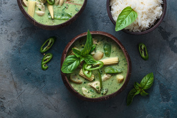 Wall Mural - Green curry with chicken or Kang keaw wan gai, thai cuisine