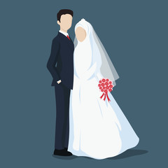 Bride and groom, muslim couple wedding illustration. 