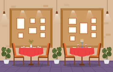 Modern Empty Cafe Restaurant Interior Furniture Flat Vector Illustration