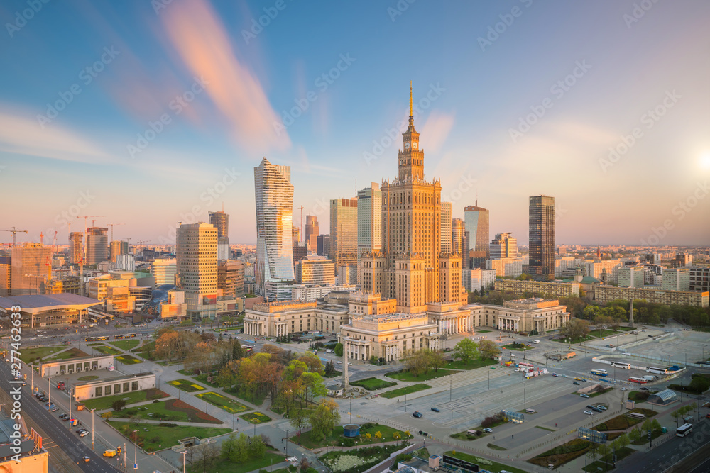 Obraz na płótnie Aerial photo of  Warsaw city skyline w salonie