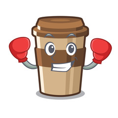 Wall Mural - Boxing cup espresso above wooden cartoon table