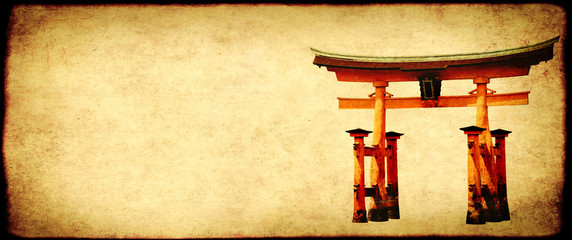 Poster - Grunge background with paper texture and Torii gate