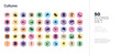 © zaurrahimov - 50 cultures vector icons set in a colorful hexagon buttons