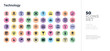 © zaurrahimov - 50 technology vector icons set in a colorful hexagon buttons