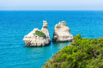 Dreamlike Salento. Bay of Torre dell'Orso and stacks of the two sisters. Puglia, Italy